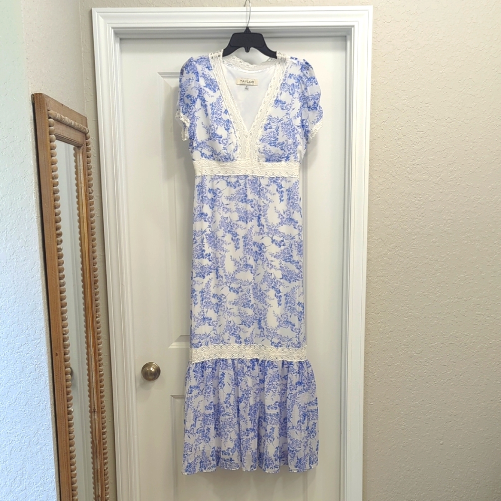 Taylor Blue and White Maxi Dress